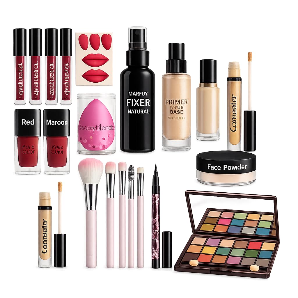 All in One Professional Makeup Kit for Women & Girls | Lipsticks, Primer, Concealer, Makeup Fixer, Face Powder, Beauty Blender, Brushes & Eyeshadow Palette | Complete Makeup Combo Set-image-21