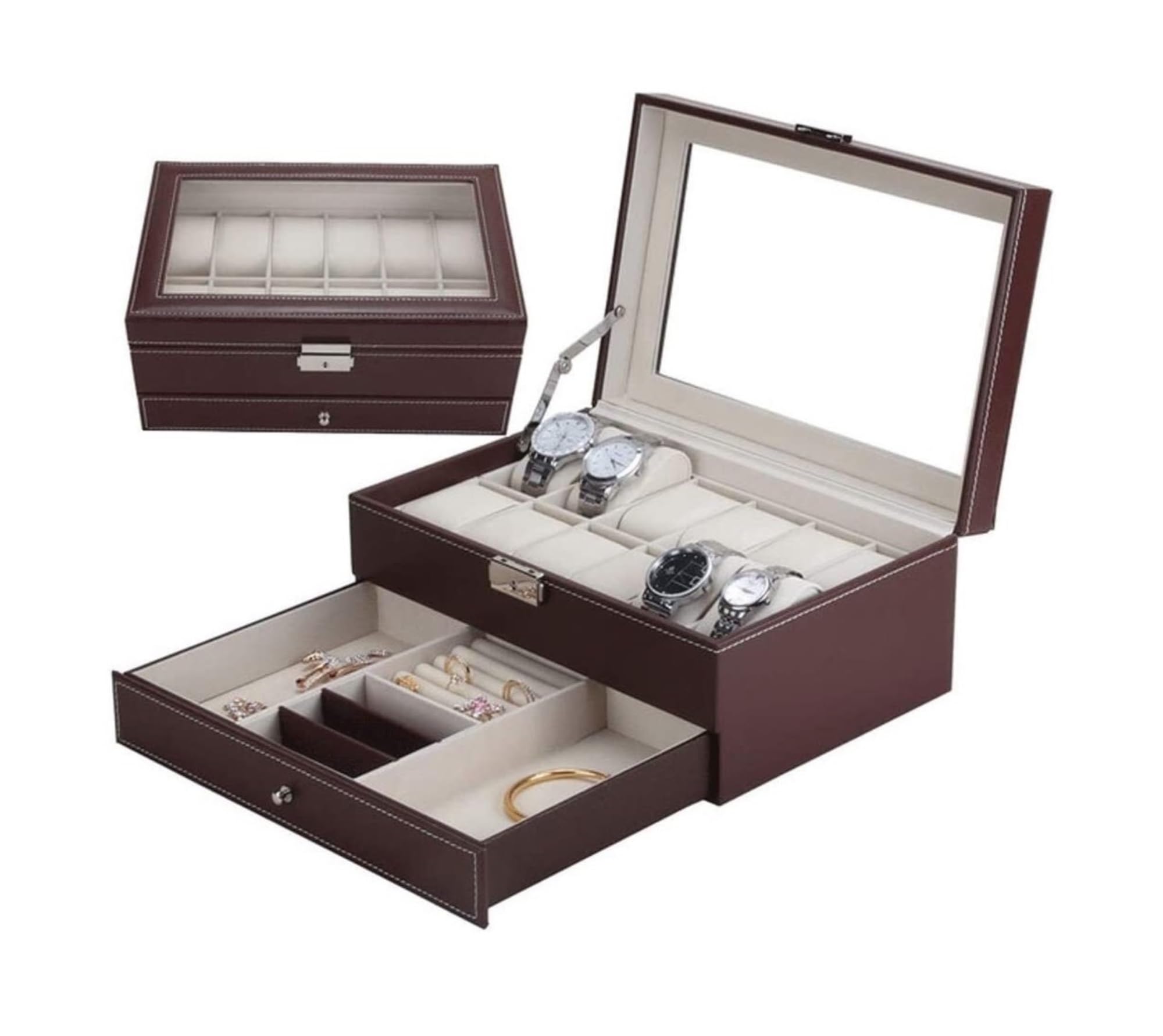 TIANQIHAO Jewelry Box Case With Drawer Lockable Eyeglasses Storage Display Case Double Layer 3 Styles Jewelry Jewellry Holder,Jewelry Box B