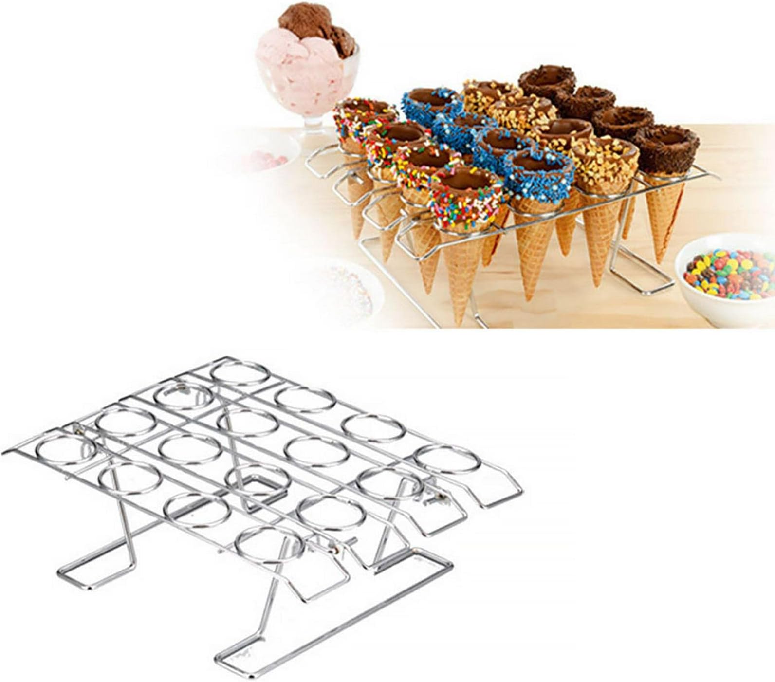 Steel Cupcake Baking Racks Ice Cream Display Racks Cupcake Cone Stands Ice Cream Cone Cupcakes Holders for Kids Birthday Afternoon Tea Party and More(Size:Silver)