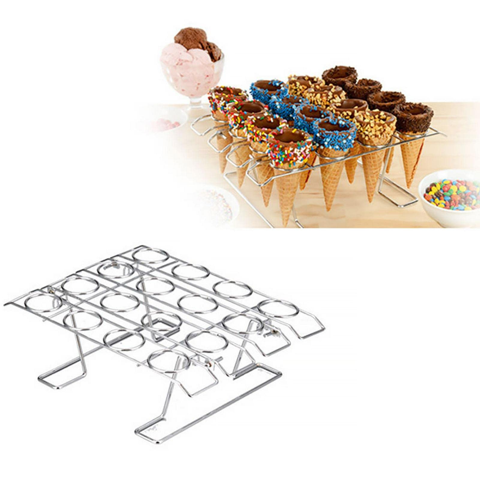 Steel Cupcake Baking Racks Ice Cream Display Racks Cupcake Cone Stands Ice Cream Cone Cupcakes Holders for Kids Birthday Afternoon Tea Party and More(Size:Silver)