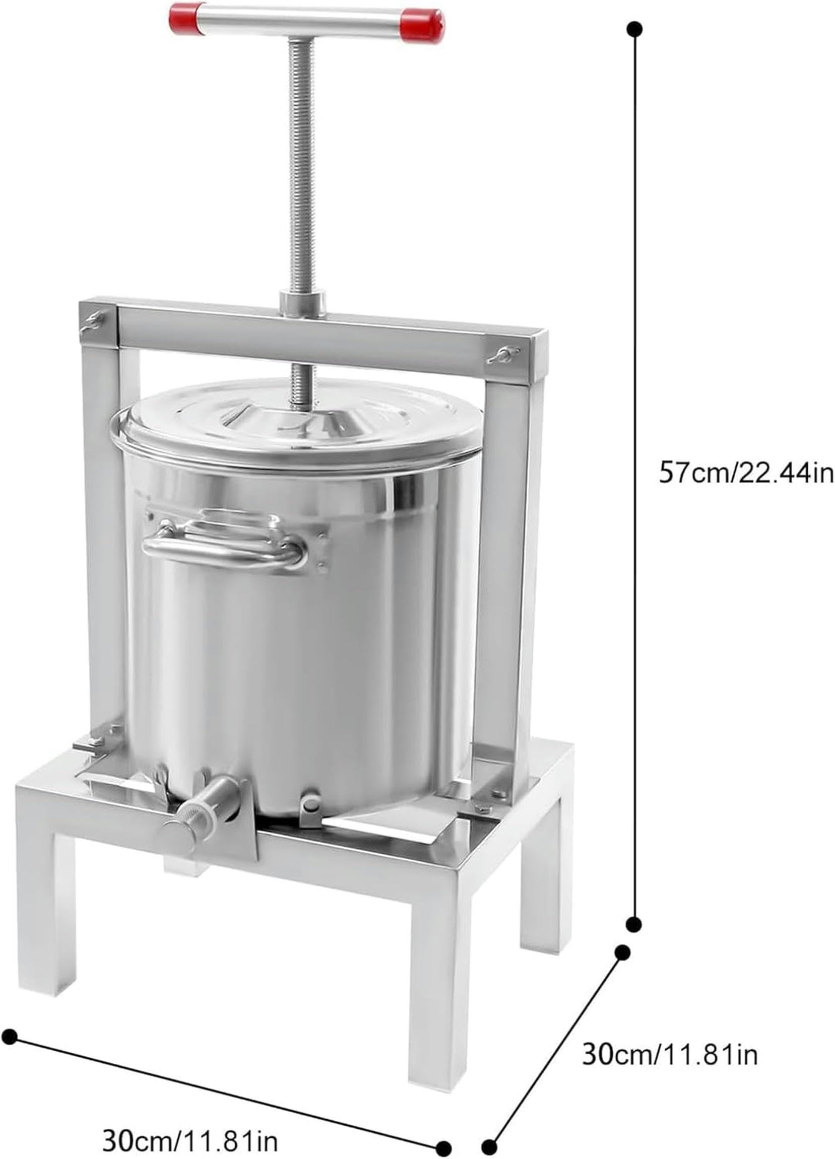 Obst Wein Presser, 10L/2.6Gal Obst Gemüse Honig Presser Saft Maker Mit T-Form Griff, Edelstahl Fass Presse Maschine Cider Trauben Herstellung Presse Extraktor Für Wein Und Saft Herstellung~/