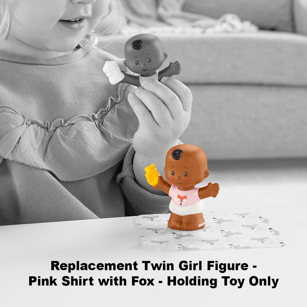Ersatzteil für Fisher-Price Little People Snuggle Twins Spielset – GKP69 ~ Ersatzfigur Zwillingsmädchen ~ rosa Shirt mit Fuchs ~ Haltespielzeug
