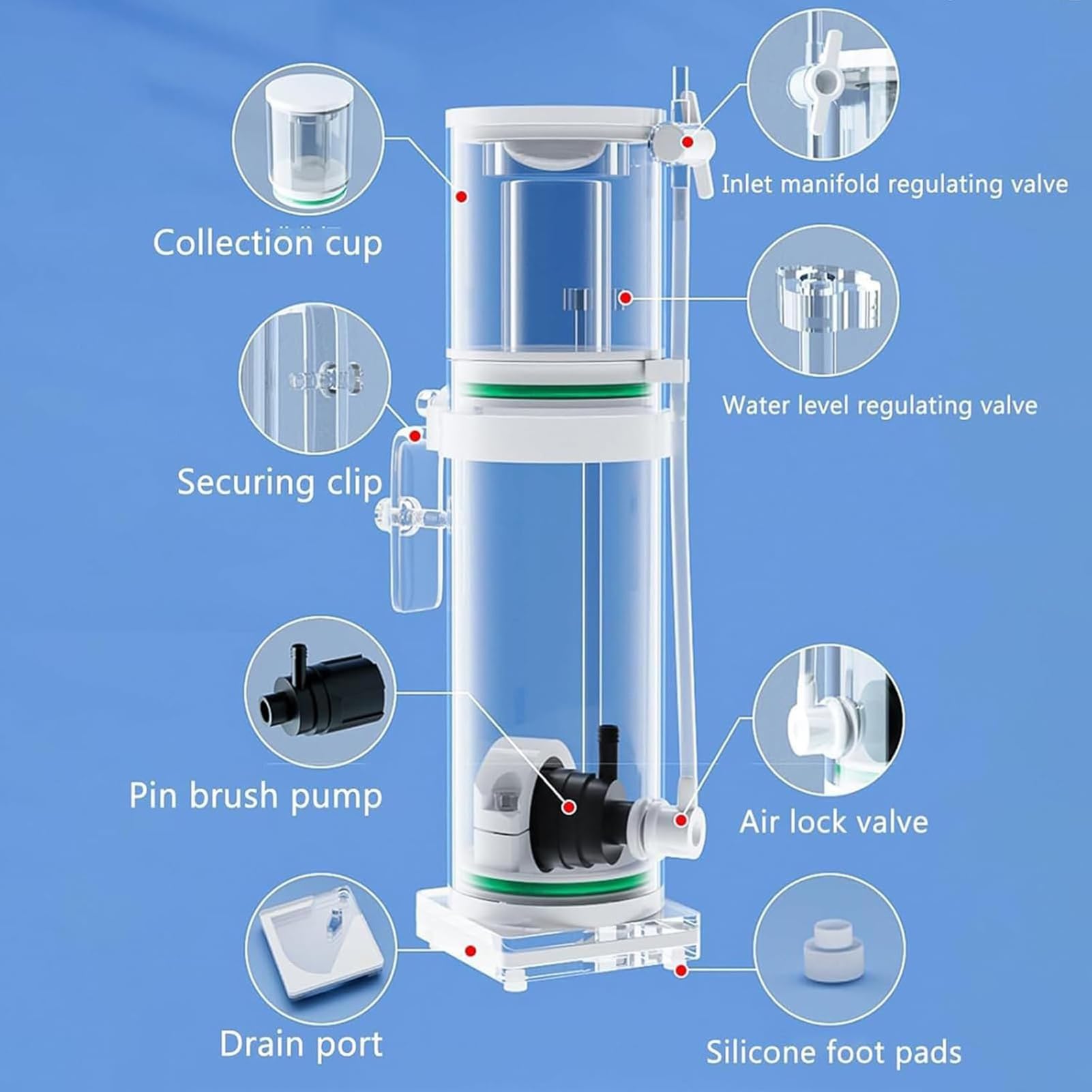 Genérico Skimmer de proteínas for Tanque Marino, Skimmer de proteínas, Skimmer de Superficie de Acuario, Skimmer de proteínas for acuarios de Agua Salada con Bomba de Agua con inversor de CC(5-40L)