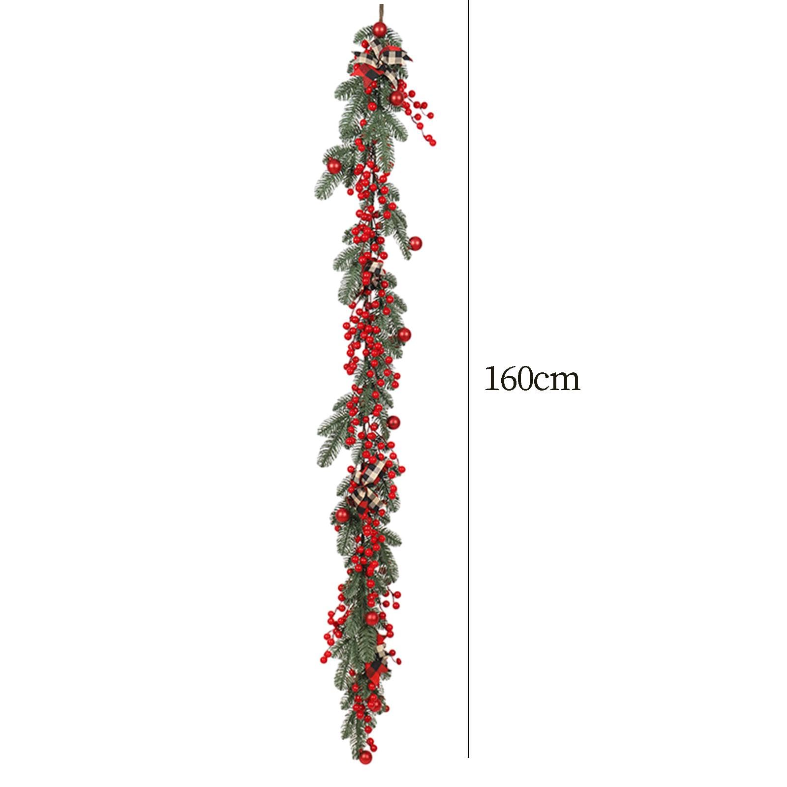 Guirnalda de Navidad Corona Decorativa con Ramas Artificiales Bayas Rojas Lazo Adorno para Colgar en Puerta Pared Ventana Adecuada para Fiestas Hogar, Estilo a, Individual