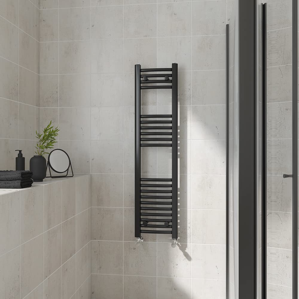 Warmehaus Curved Heated Towel Rail Black Bathroom Radiator 1200x300mm