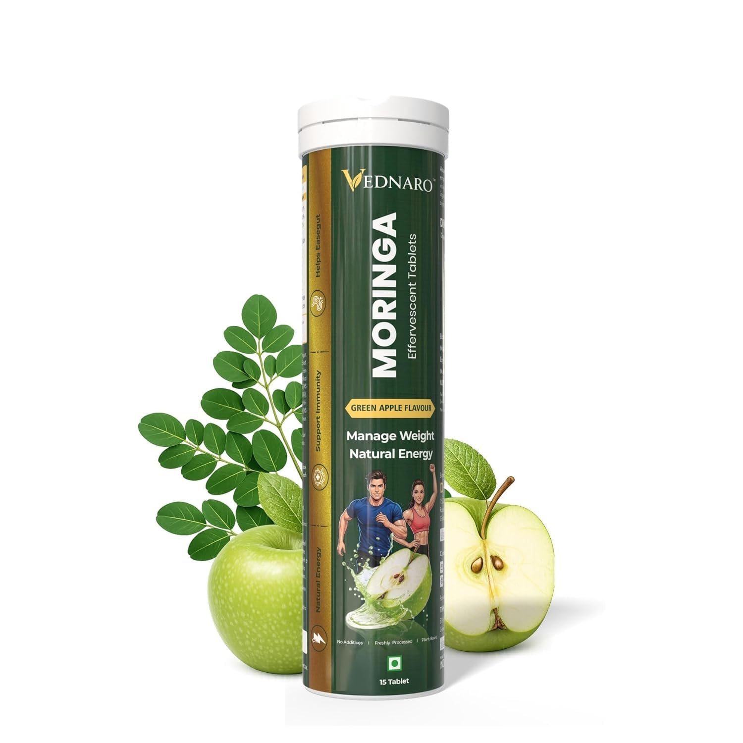 Moringa Effervescent Tablets with Apple Cider Vinegar, Garcinia Cambogia, Green Tea & Vitamins B6/B12, Green Apple Flavour, 15 Tablets-image-6