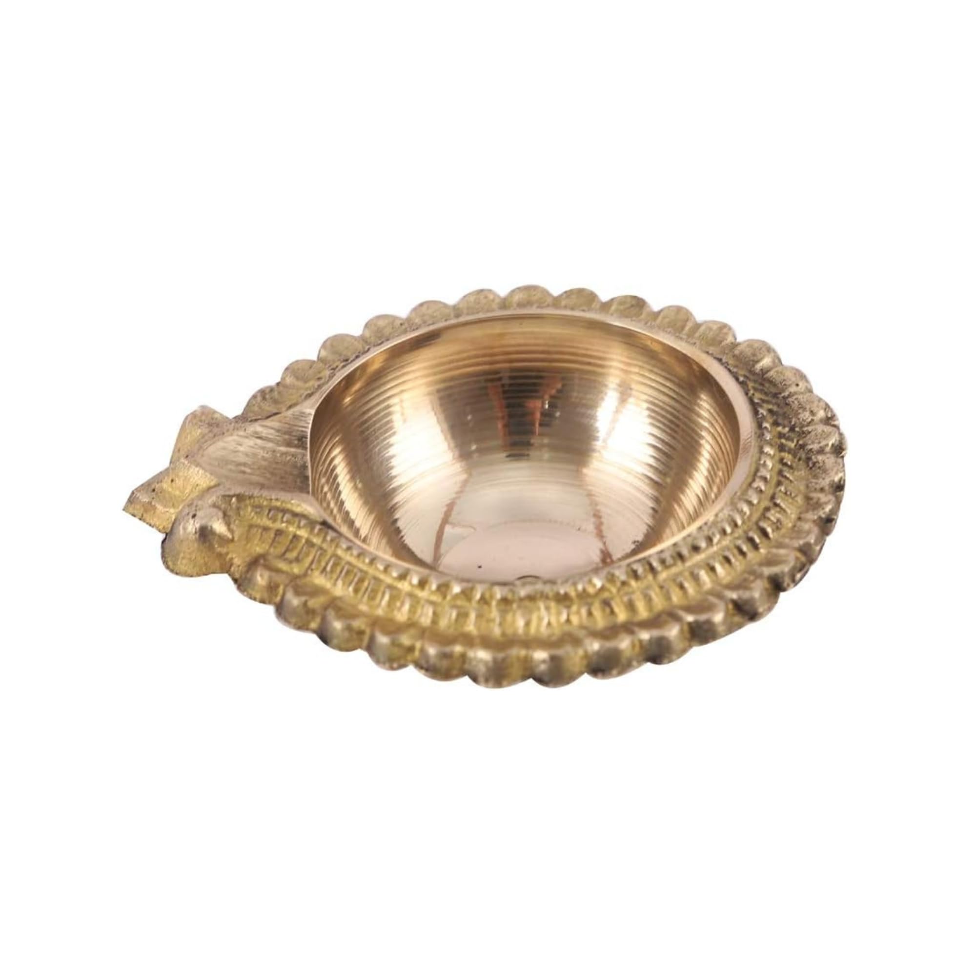 Traditional Embossed Brass Diya Set of 2 | Handcrafted 5.5 cm Gold Finish Deepam for Puja,Aarti, Diwali and Navratri ,Easy to Clean Polished Brass,Ideal for Home Mandir,Temple Decor and Gifting.
