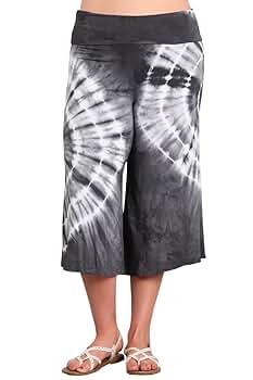 HEYHUN Plus Size Women's Tie Dye Wide Leg Flared Capri Boho