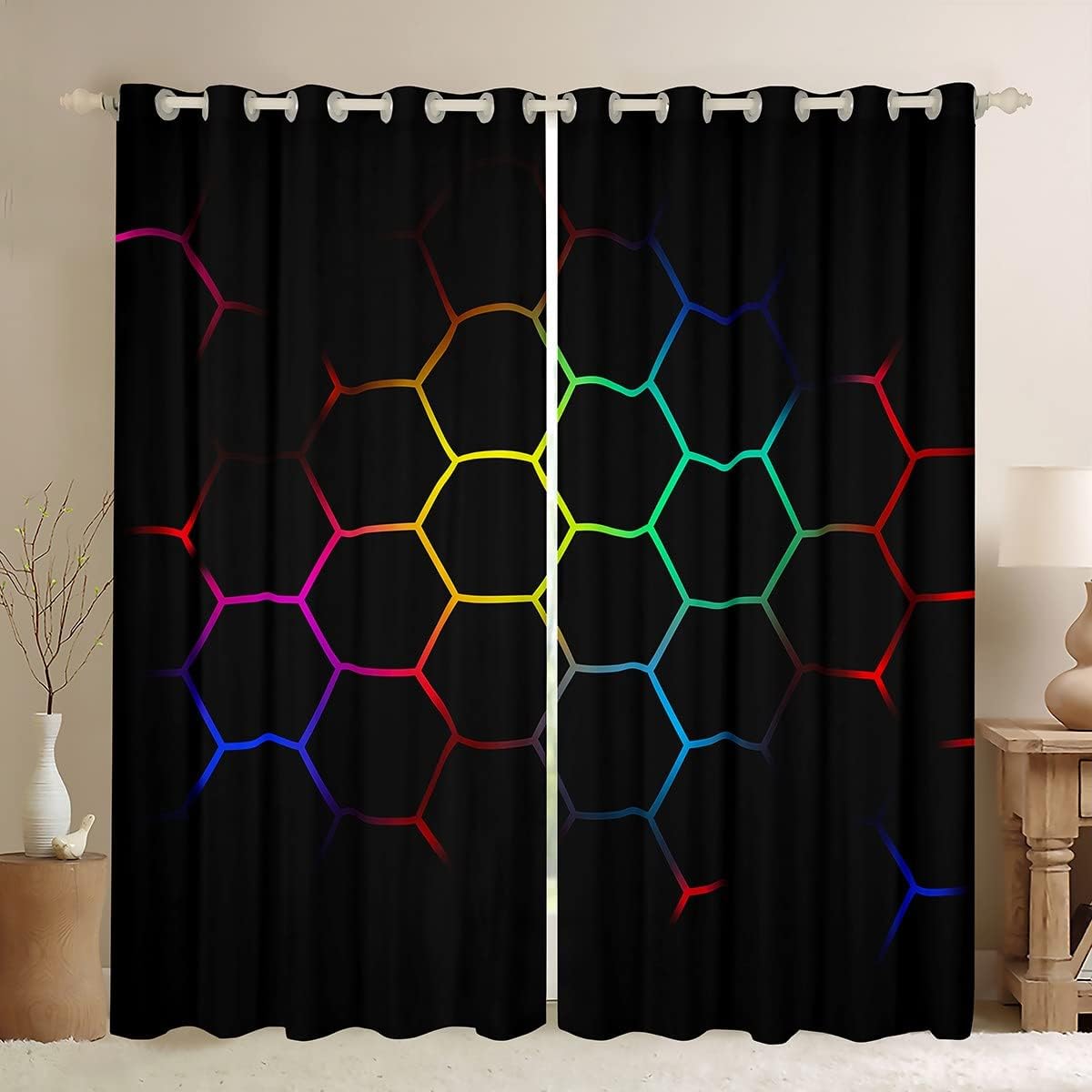 Hexagonal Window Curtains for Bedroom Living Room Geometric