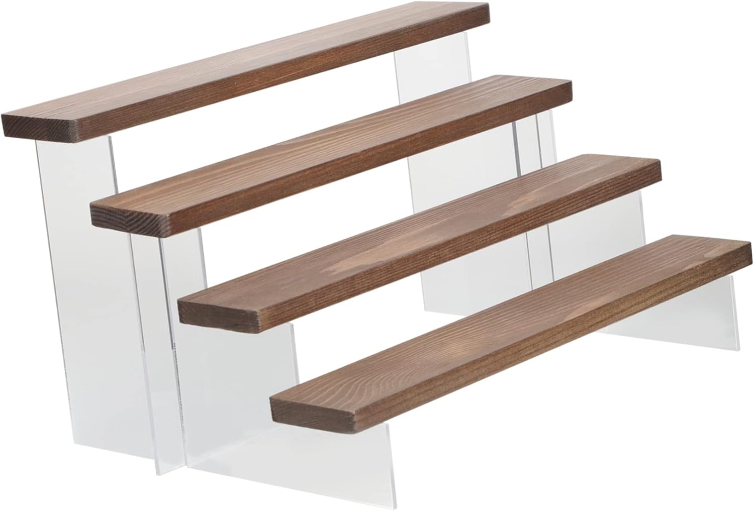 4-Tier Wood and Acrylic Display Stand for Figurines Collectibles and Crafts Multi-Purpose Ladder Shelf Organizer for Home Decor and Office Display