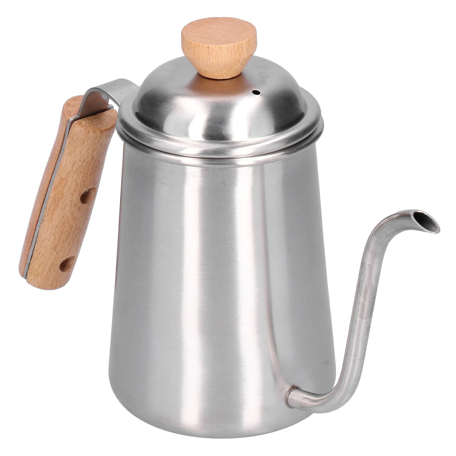 Coffee Pot, Comfortable to Grasp Ergonomic Design Drip Coffee Pot Stainless Steel with Wooden Handle for Home Office Coffee Shop for Drip Coffee Enthusiasts
