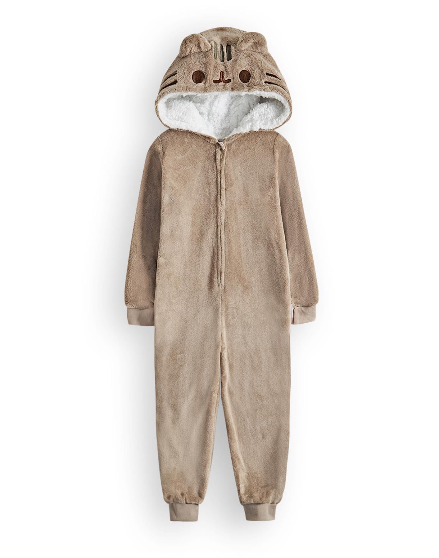 Pusheen The Cat Strampler für Mädchen | Kinder Teens Pink Multi Braun ODER Charakteroptionen Katzenpyjama | Sherpa Fleece Kapuze mit Reißverschluss