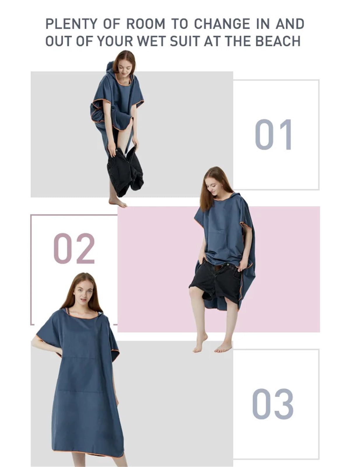 Poncho da surf, asciugamano ad asciugatura rapida, con cappuccio, accappatoio spiaggia in microfibra, poncho for cambiarsi, for adulti Poncho da Spiaggia