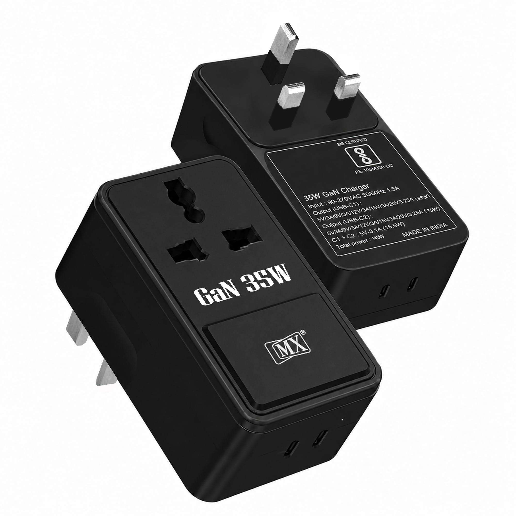 MX 35W Universal Travel Adapter UK Plug, Dual USB-C PD Ports,GaN Fast Charger International Plug Adapter with Universal AC Socket for Laptop, MacBook, iPhone, Samsung Galaxy, iPad, Tablet - Black-picture-23