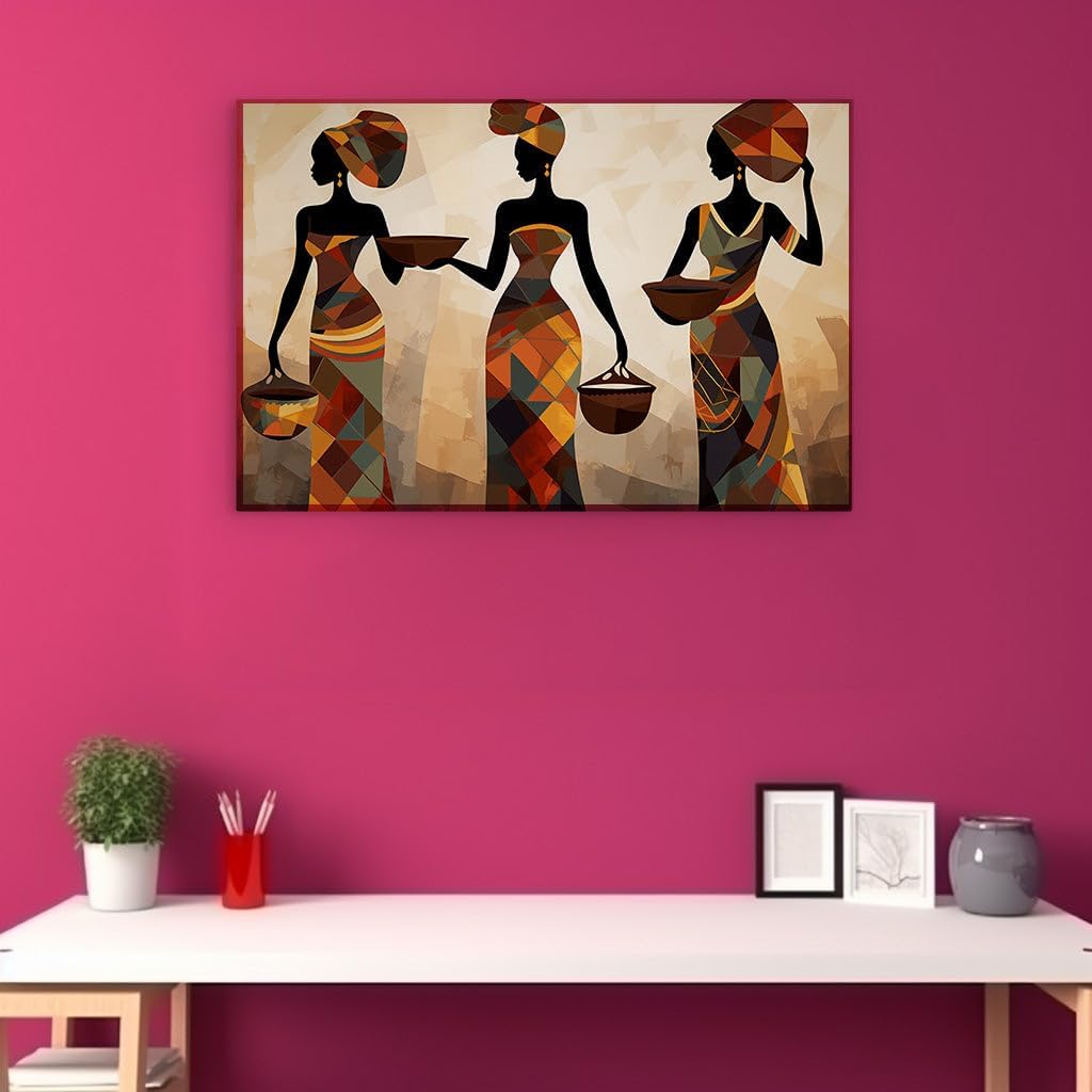 Canvas for Living room. Silhouettes of Tradition: Unity and Diversity in the African Sunset, 27 x 18 inch Canvas Wall Art - Modern Home Decor