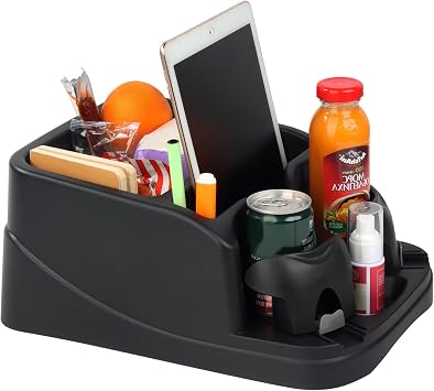 Center Console Organizer,Automotive Consoles Organizers and Storage with 2 Adjustable Cup Holders,Back Bench and Front Seat or Floor Middle Console Universal for Car Truck RV Van SUV Black