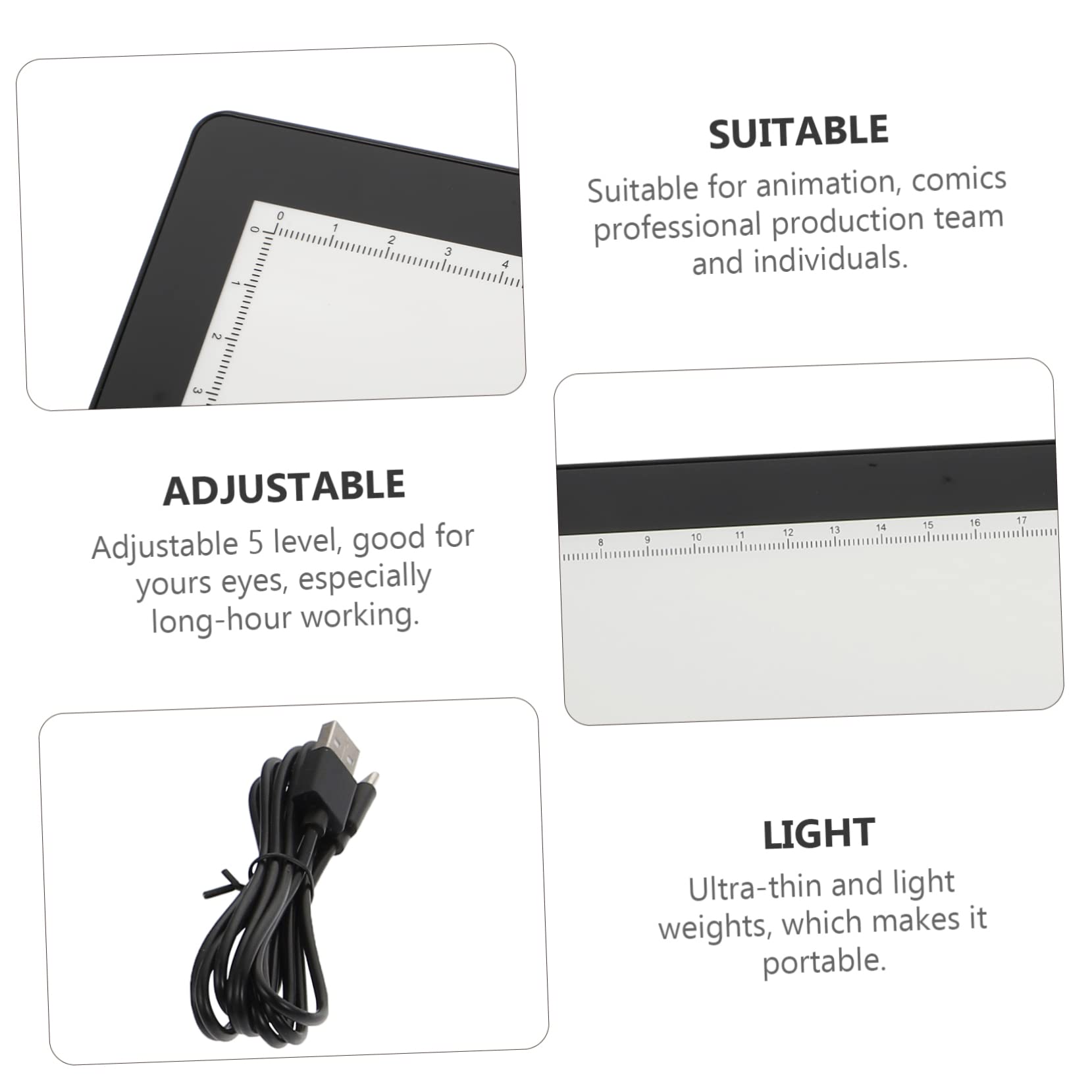 Table Lumineuse de Traçage A4 Noire Abs, 1 Pièce, Réglable 5 Niveaux