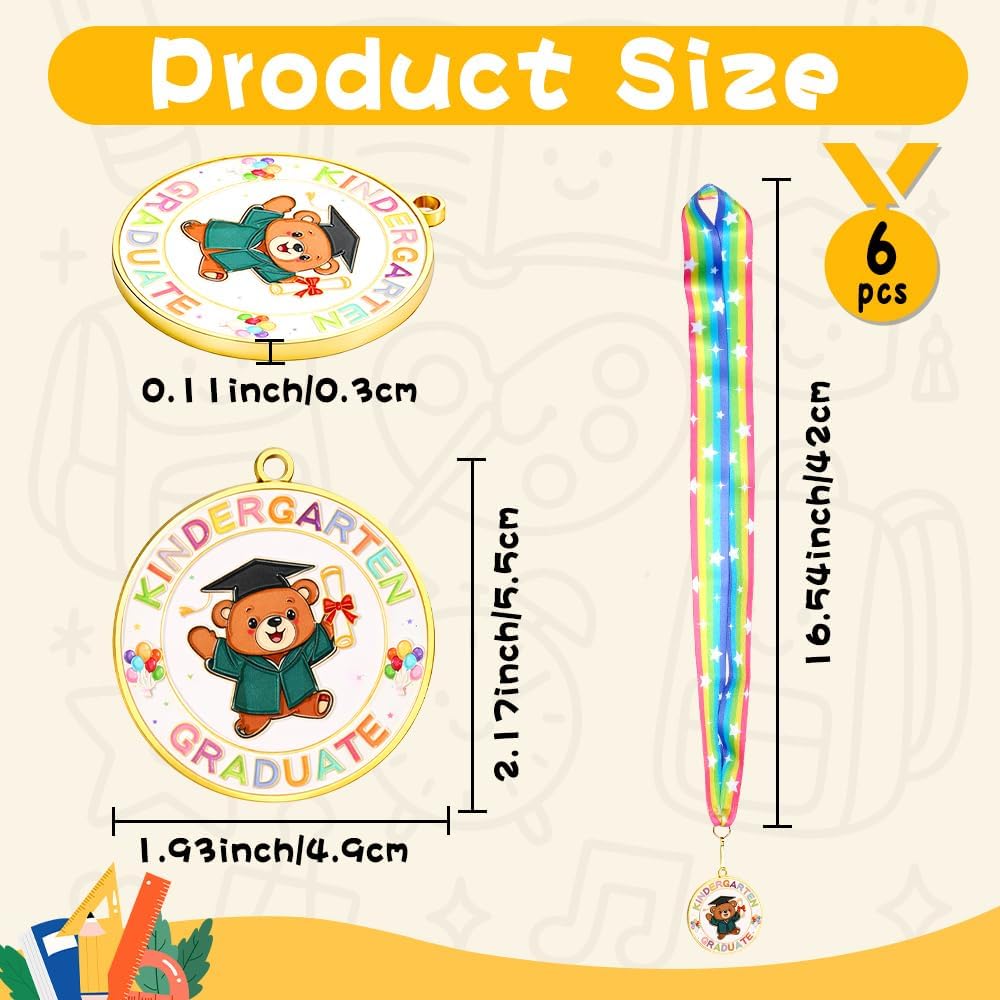 Kindergarten Preschool Graduation Medal 6Pcs Kindergarten Congrat Graduation Medal for Kid Kindergarten Graduation Gift with Neck Ribbon Kindergarten Graduation Award Medallion for Student Party Favor