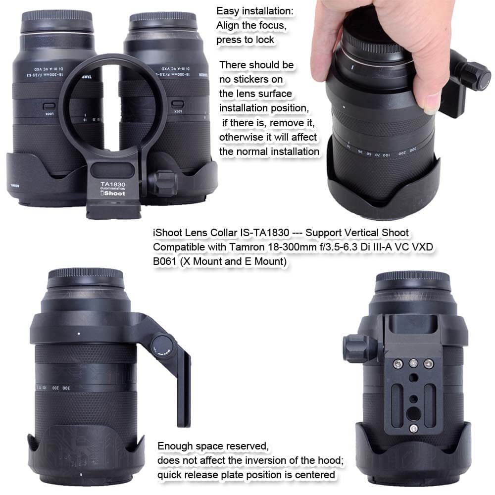 iShoot Anneau de Montage pour Trépied Bague Collier d'Objectif Compatible avec Tamron 18-300mm f/3.5-6.3 Di III-A VC VXD B061 (X/E Mount), Support d'Lentille plaque de dégagement rapide de la Arca Fit