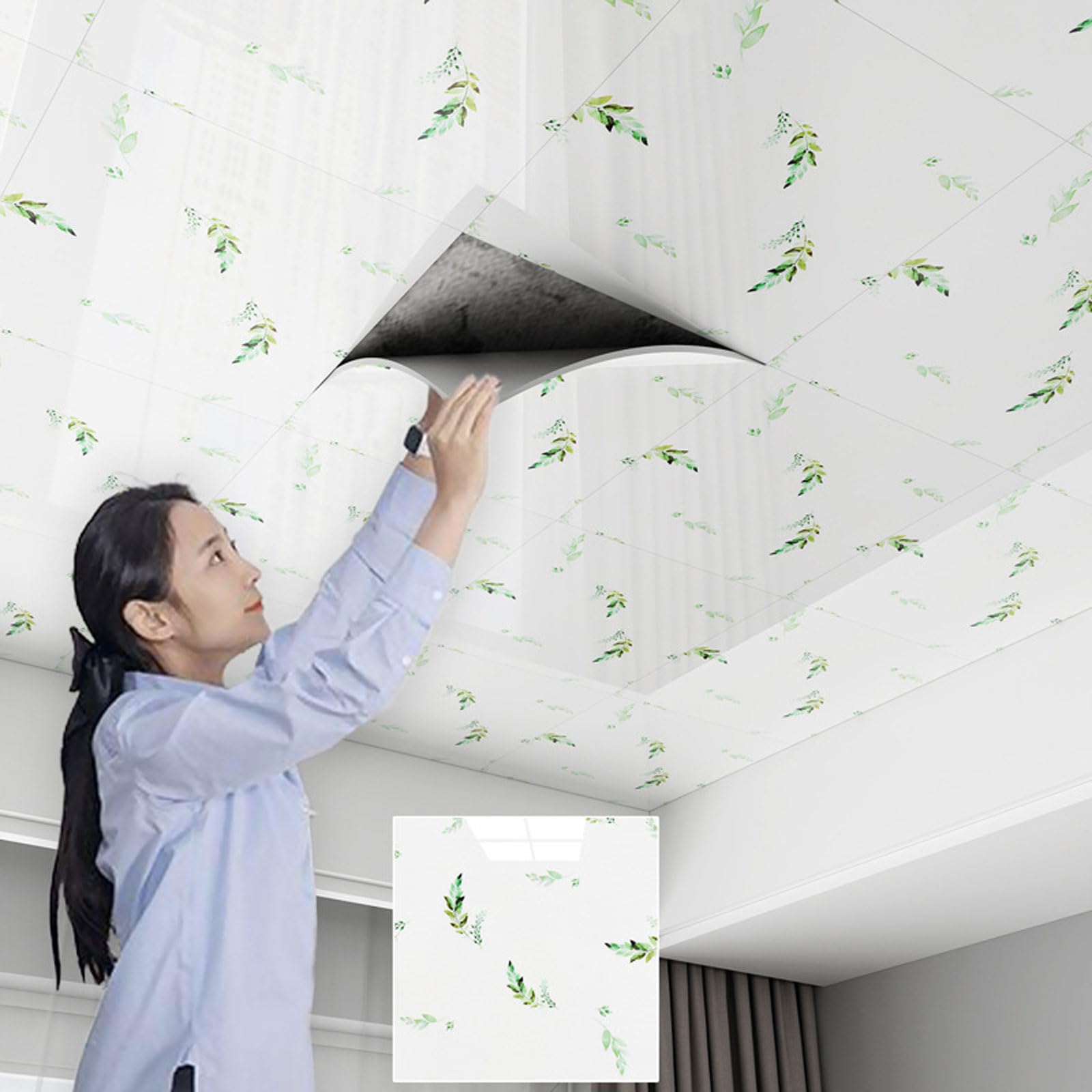 Enigmaire Pvc Ceiling Panels,self Adhesive Ceiling Tiles,drop Ceiling Tiles Pvc Sheet,ceiling Cladding,Flexible And Crack-Resistant,Easy To Cut,waterproof,Washable,For Residential/Bathroom/Kitchen