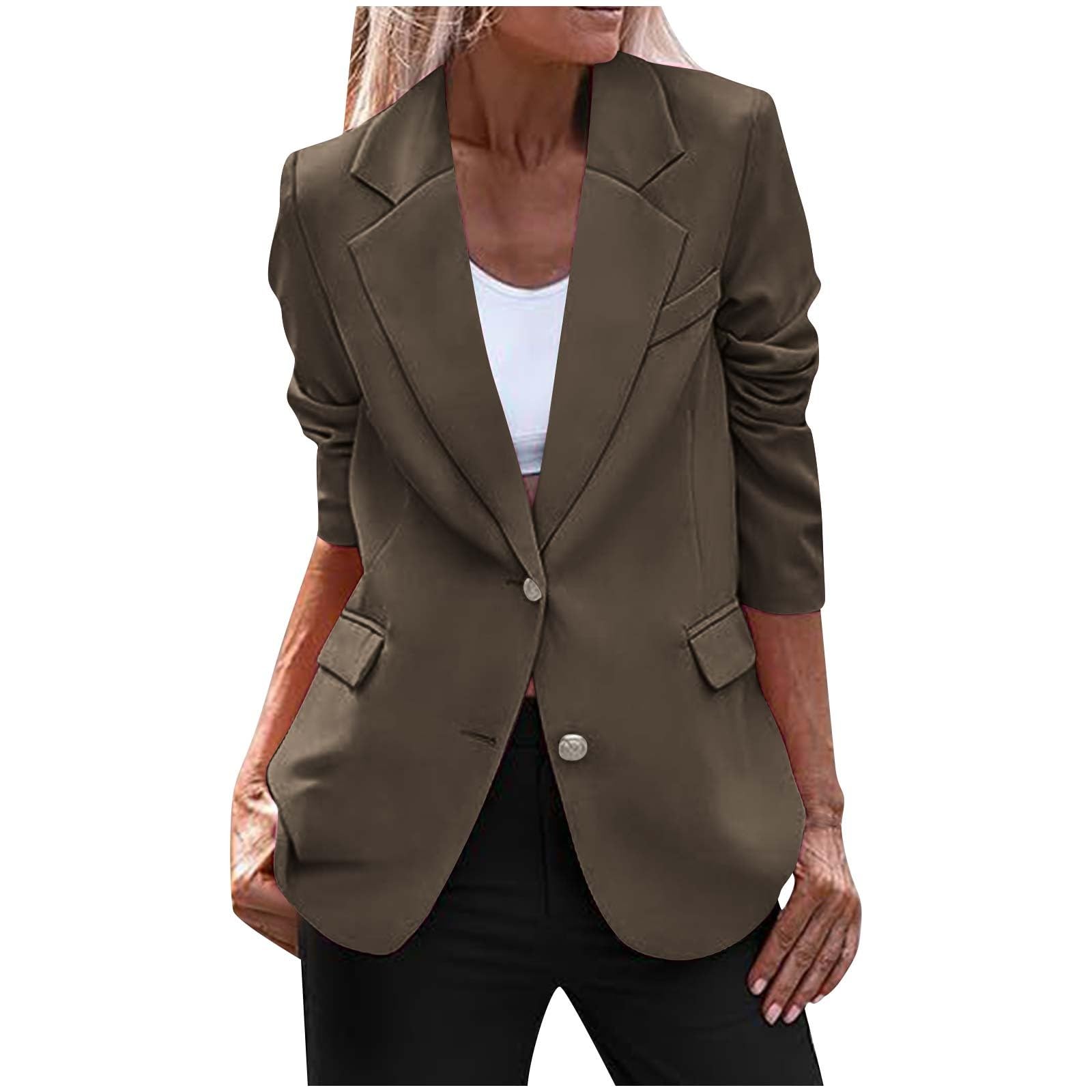 Structured Blazers for Women Long Sleeve Work Suit Jackets Padded Shoulder Open Front Business Tops Shirts