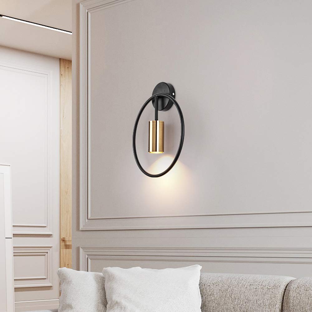 ASerZenith Led Wall Sconce, Led Interior Decoration Gold Ring Bedroom Bedside Lighting Vanity Mirror Lamp With Living Room Corridor Wall Lamp, Black Small(Black+Gold Small)