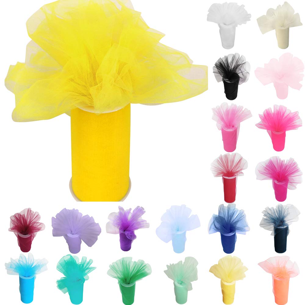 Time to Sparkle 6 Inchs x 25yards/75FT Tulle Roll Spool Tutu Party Birthday Wraping Crafts Bridal Bow Skirt Wedding Decor, Yellow