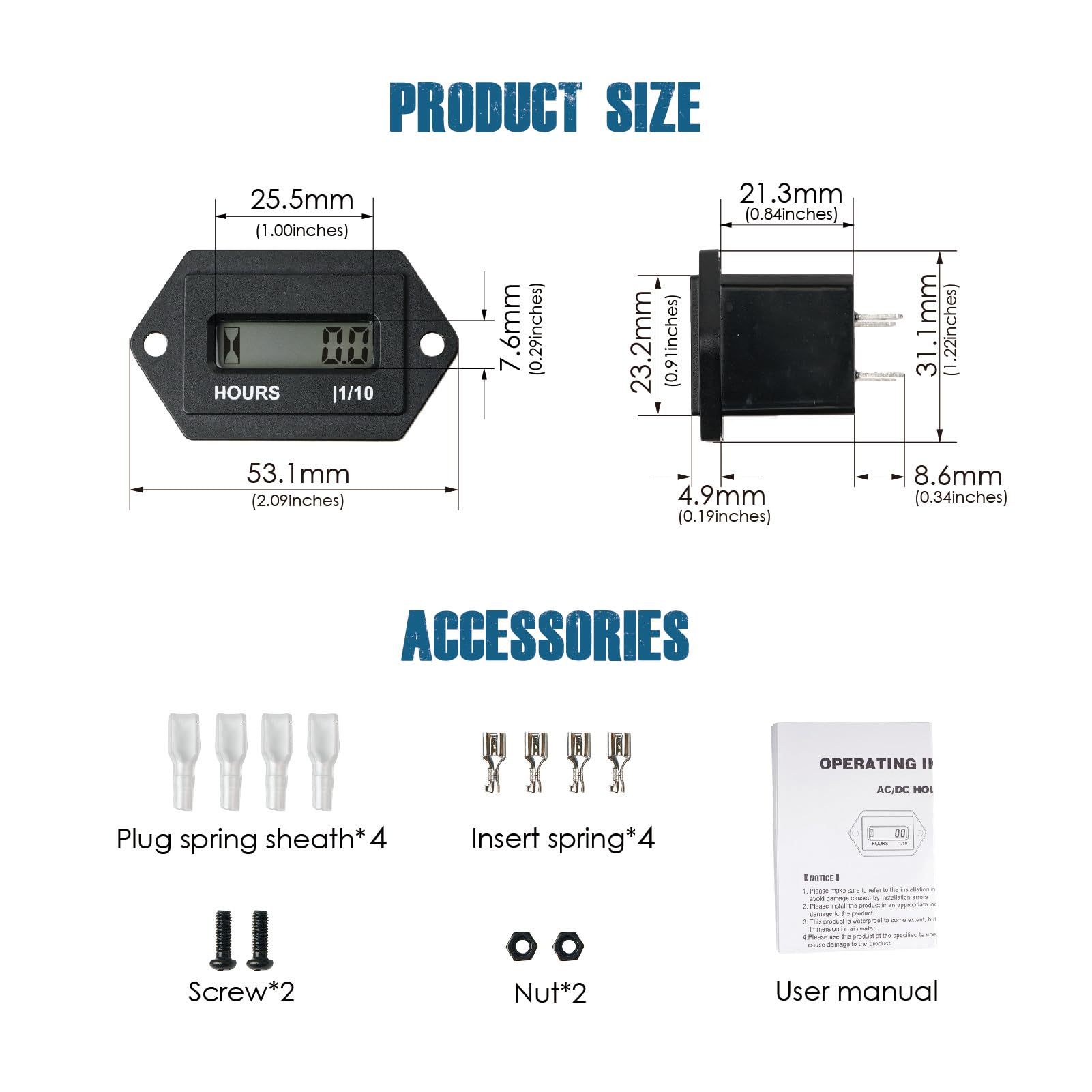 Runleader Contaore LCD digitale, AC da 86V a 230V, archiviazione dati funzionante, design impermeabile per compressore generatore del generatore del tosaerba a base di tosaerba a forma di foglia