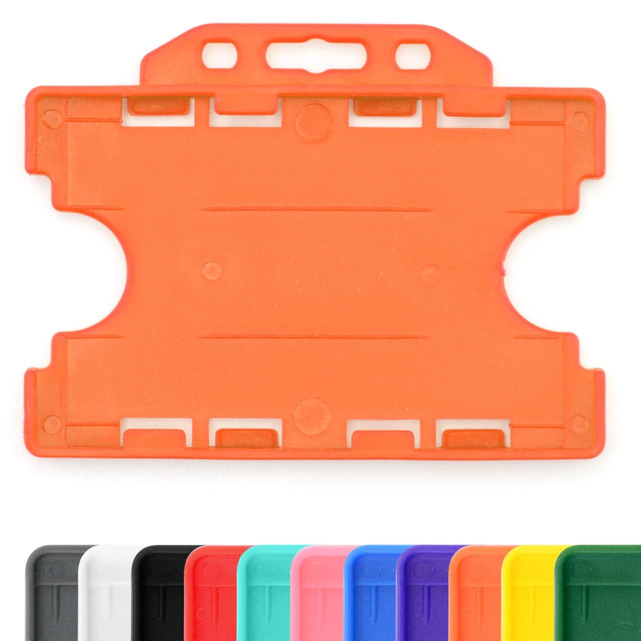 CKB LTD 100x Twin Double Sided Rigid Slide in Open Faced ID Card Badge Holders Horizontal Landscape Dual Identity Plastic Pass Protector - Holds Two Cards 86mm 54mm cr80 Credit Card Sized (Orange) — image 1