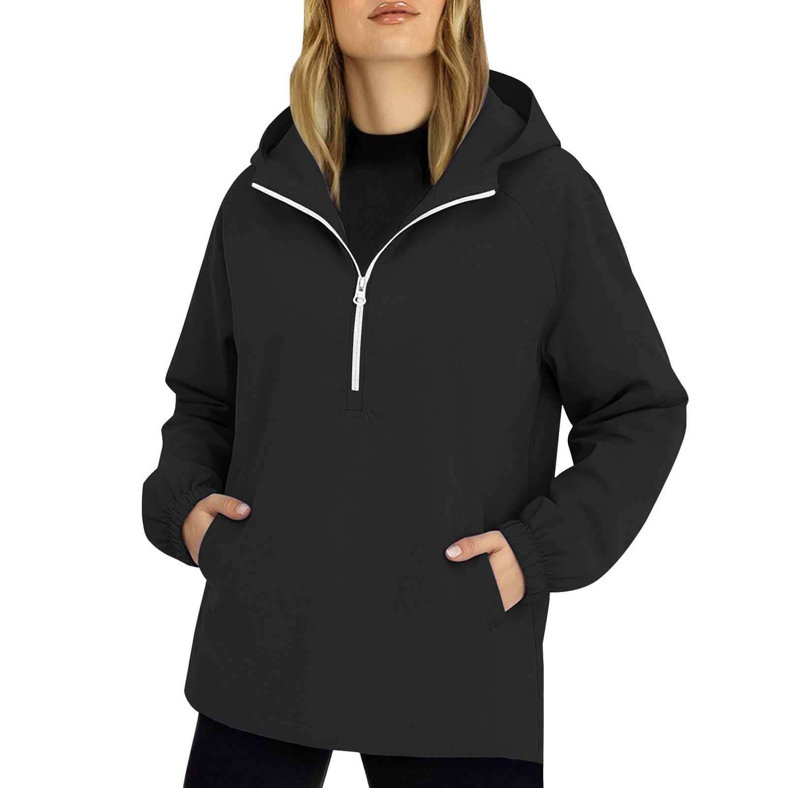 Veste coupe-vent imperméable avec fermeture éclair et capuche réglable