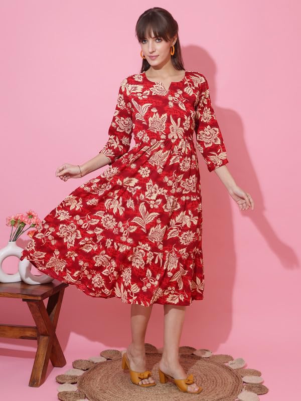Image of Sheetal Associates Women's Casual 3 /4 Sleeve Crepe Fit and Flare Dress| Comfortable Relaxed Fit Summer Party Dress