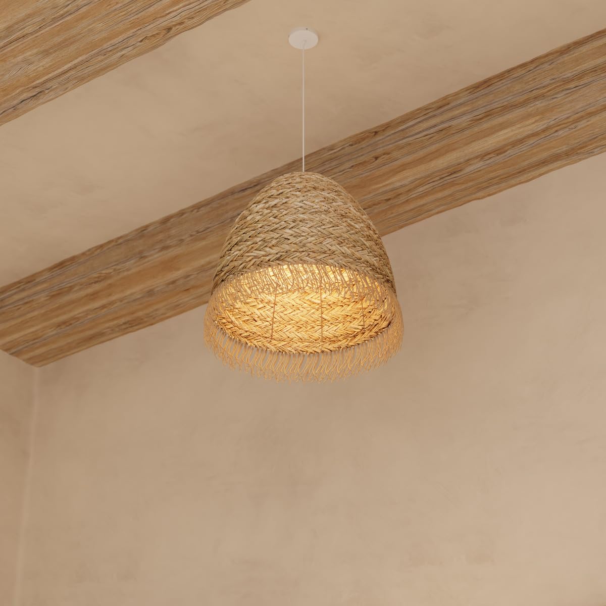 Atmosphera - Abat-jour Hania en Roseau Tressé, Ø 37 x H 37 cm, Style Bohème à Franges - Luminaire pour Salon, Chambre