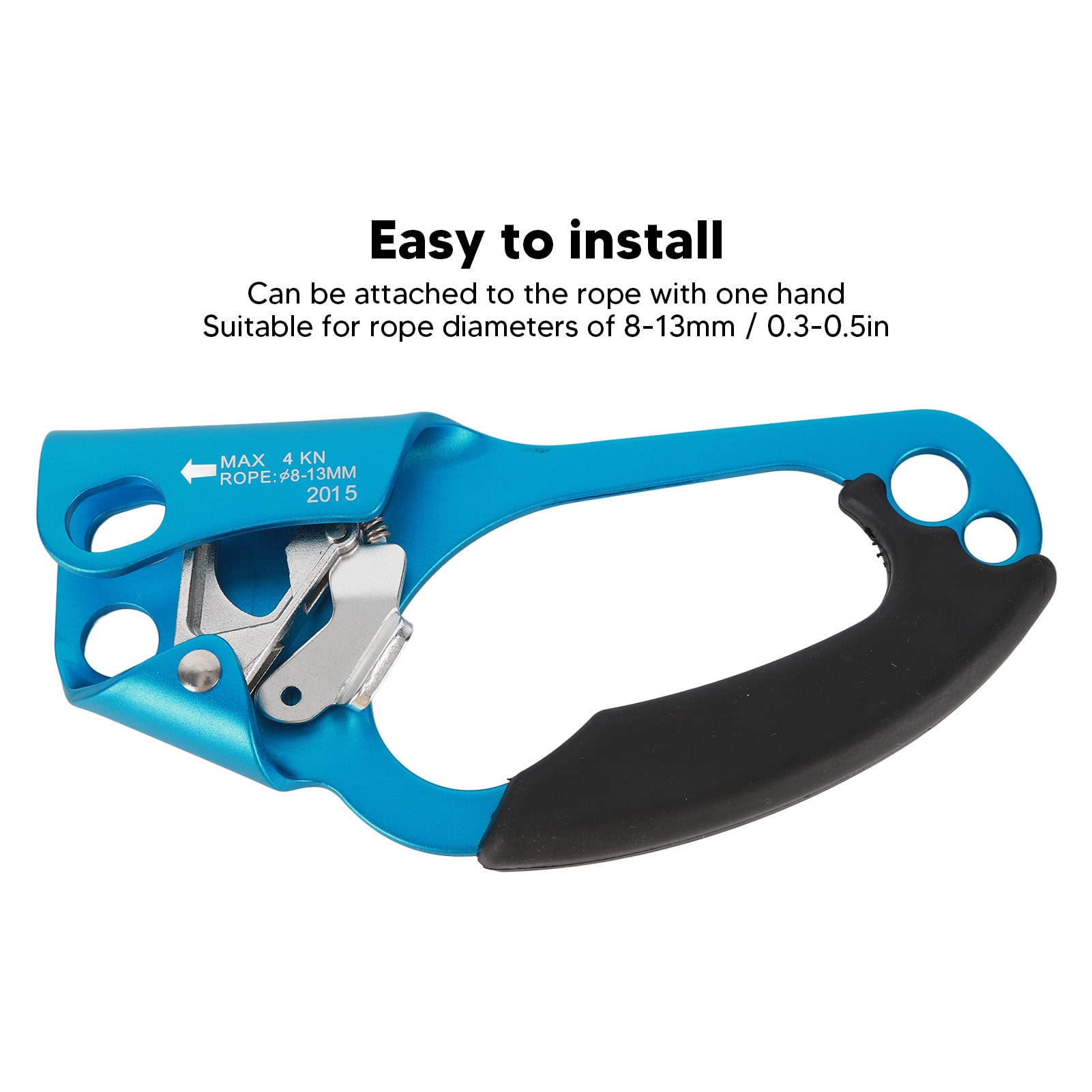 lvifloae Blue Left Hand Ascender, Rappelling Gear Equipment with Ergonomic Rubber Handle, Hand Ascender Stable Fixing Non Slip Strong Grip Spring Rope Ascender Mountaineering Supp
