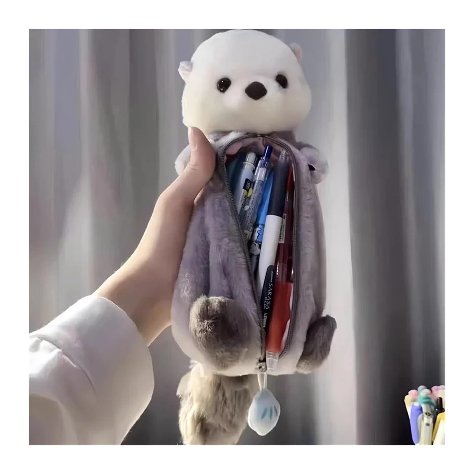 Astuccio for la scuola della lontra marina | Cartone animato, morbido peluche, grande capacità, custodia