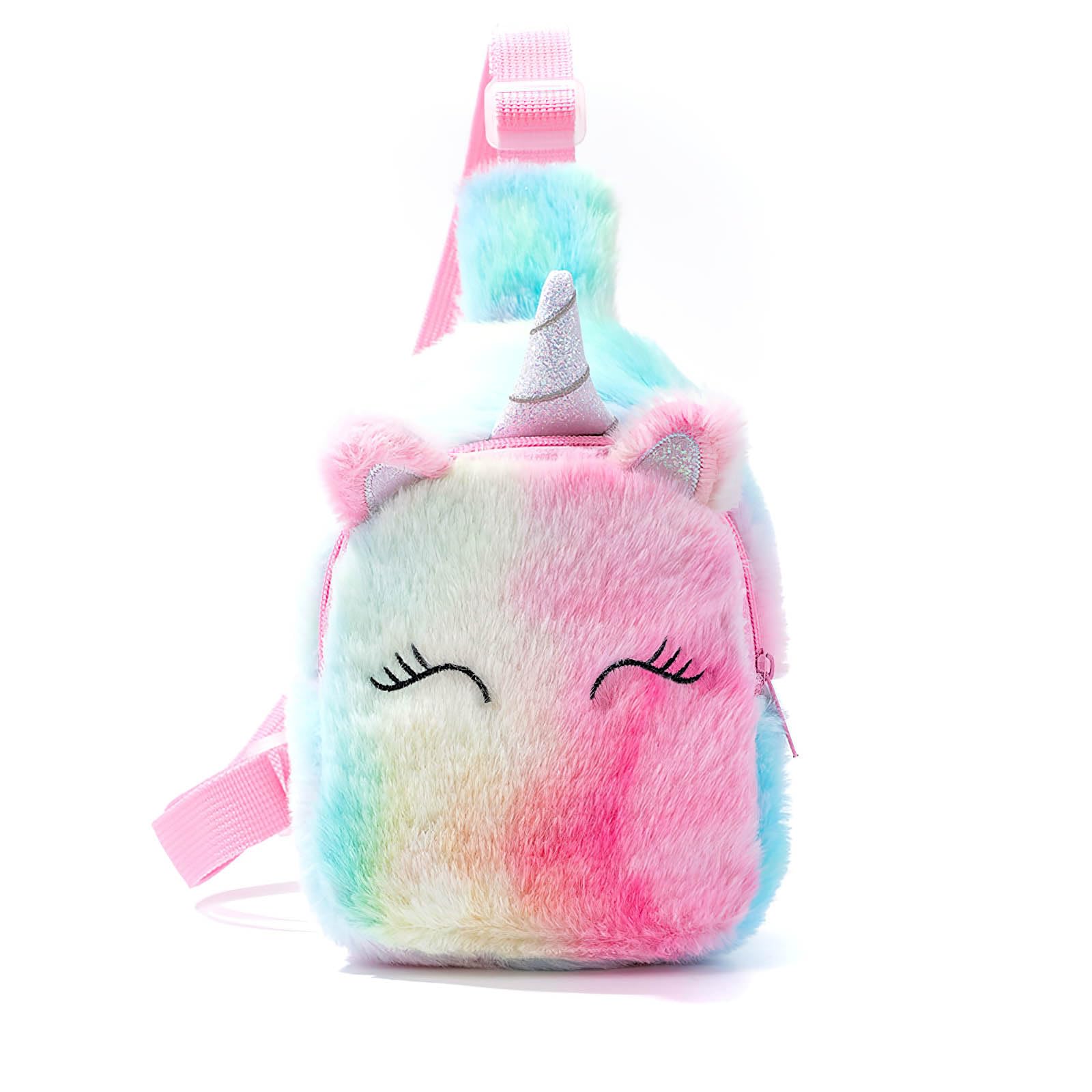 BTHRORO Unicornio Riñonera para Niños, Bolso Cruzado Pequeño de Felpa para Viajes, Bolso de Pecho para Viajes y Senderismo al Aire Libre