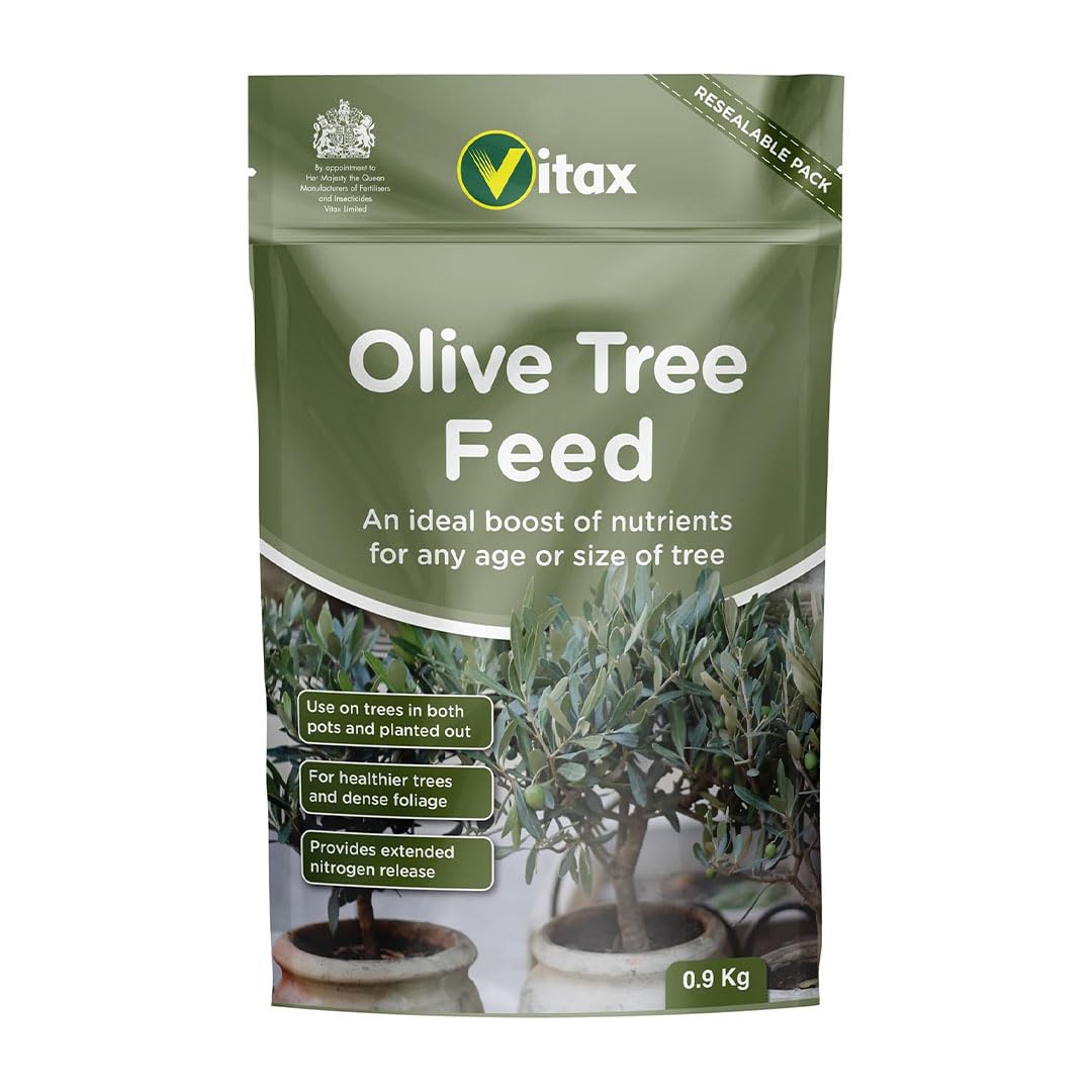 Vitax Olive Tree Feed - Organic Fertilizer with Extended Nitrogen Release for Healthier Growth, Dense Foliage & Improved Fruiting - Suitable For Borders, Pots & Containers - 0.9kg Pouch