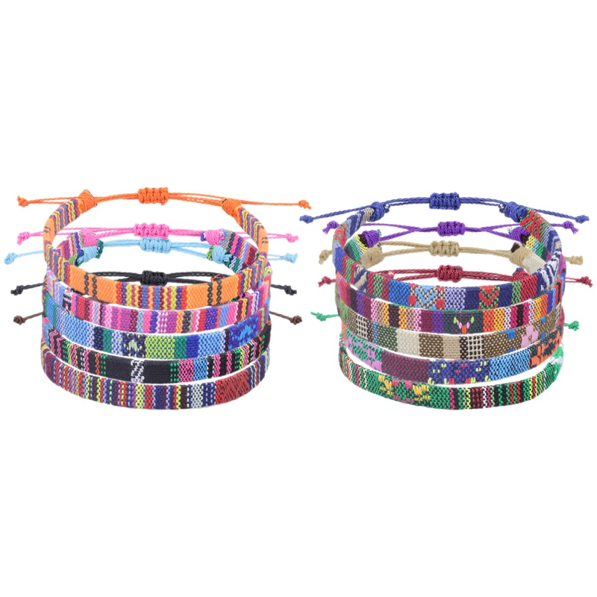 Veemoon Bracelets Tissés en Tissu Confortables Toucher Lot de 10 Réglables Style Ethnique Rétro pour L'plage