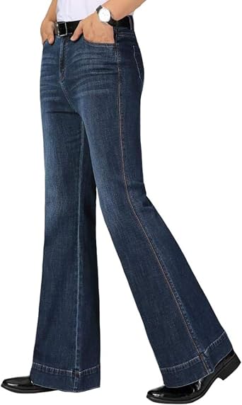 Men's Classic Disco Retro Flared Denim Pants Vintage Relaxed Bell Bottom Jeans 60s 70s Stretch Jean Trousers