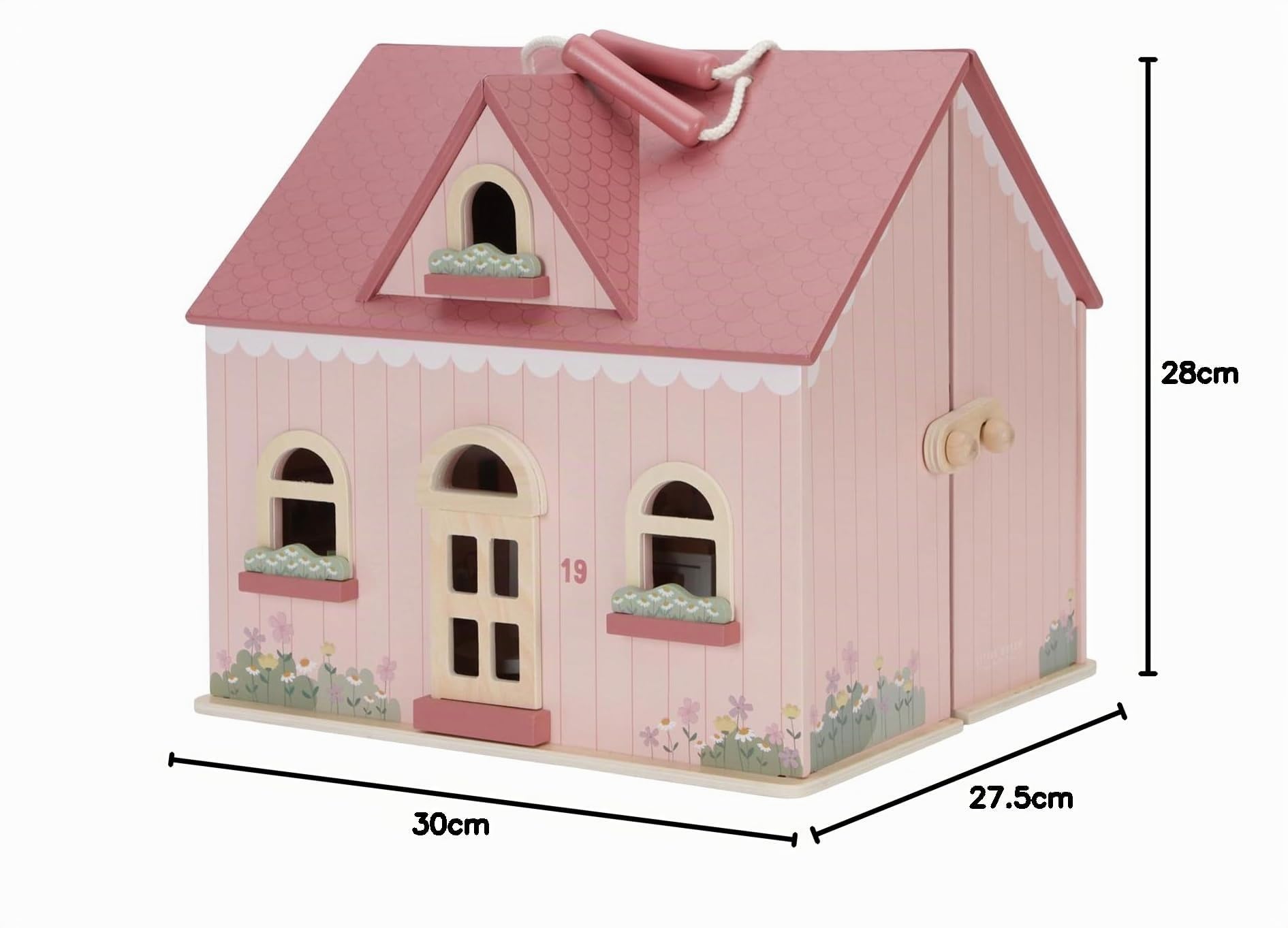 Little Dutch Casa de muñecas de madera portátil y plegable con muchos accesorios y figuras de juego, muebles rosa