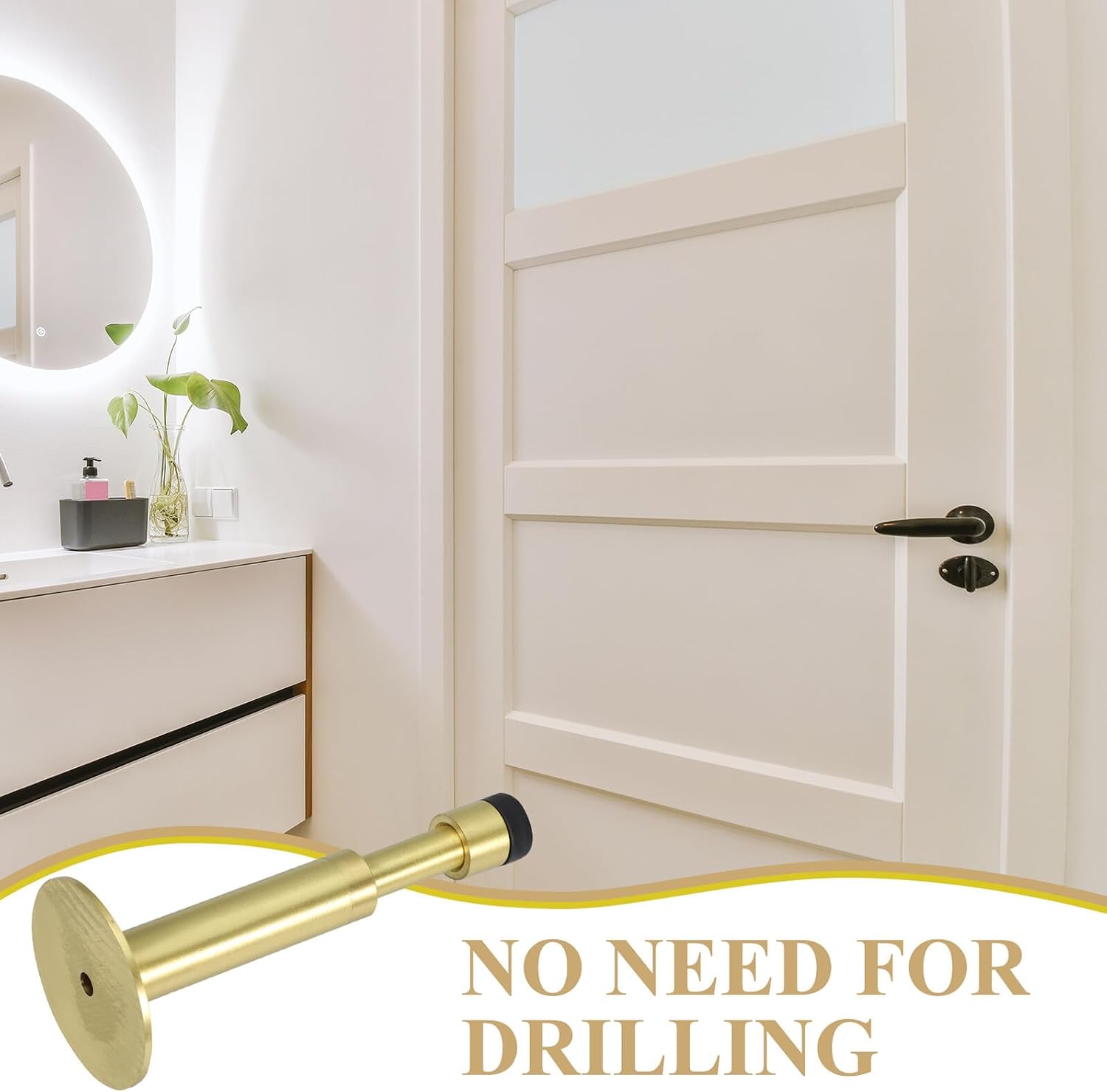 Zerodeko Hydraulic Door Holder Brushed Gold Copper Metal Wall-Mounted Door Stop Anti-Collision Home Security