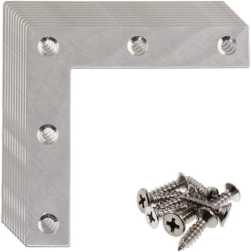 Paquete de 10 placas de soporte de reparación de acero inoxidable en forma de L, soporte de esquina plana para madera, fijación de metal, soporte de