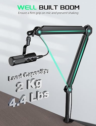 Vista 3 de FIFINE Brazo de Micrófono con Boom, Soporte de Micrófono con Canales de Gestión de Cables, Tubo de Extensión, Abrazadera de Escritorio, Adaptador