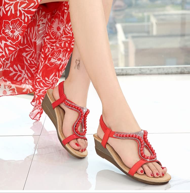 SUYGGCK Sandalo donna strass perline zeppa sandali
