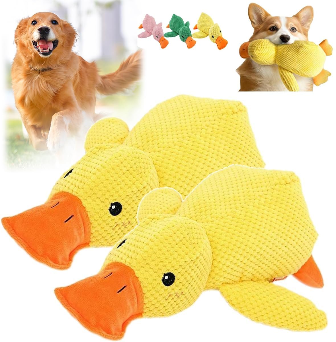 Canard apaisant pour chien Mellow Dog en peluche jaune avec pouët