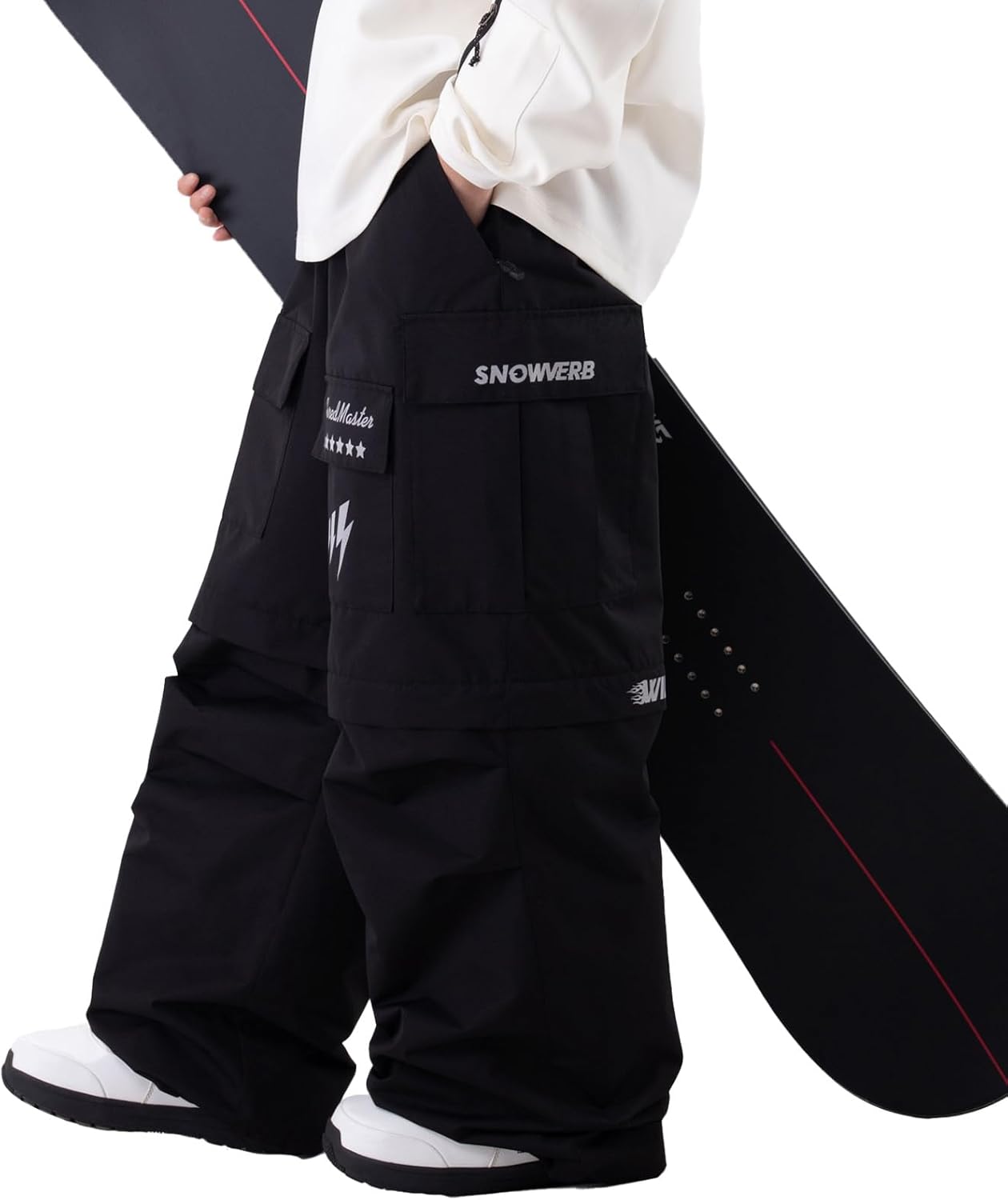 SNOWVERB Womens Mens 2-in-1 Detachable Baggy leopard Snow Pants to Shorts Cargo Ski Snowboard Outdoor Pants for All-season