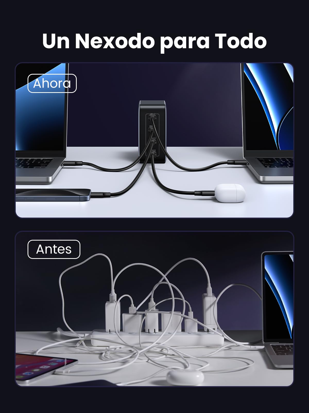 UGREEN Nexode 100W Cargador USB C Adaptador de Corriente Múltiple GAN | 4 Puertos PD 3.0 PPS 45W Compatible con MacBook Pro iPad iPhone 17 Pro MAX Air 16 15 Galaxy S26 Pixel 10
