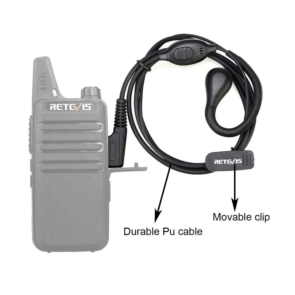 Retevis RT622 Walkie Talkie Pinganillo, Compatible RT24 RT668 RT622 Proster BF-888S UV-5R BF-88E Radio Bidireccional, 2 Pines Anticaída Auricular con un Cable Auricular(10 Piezas)