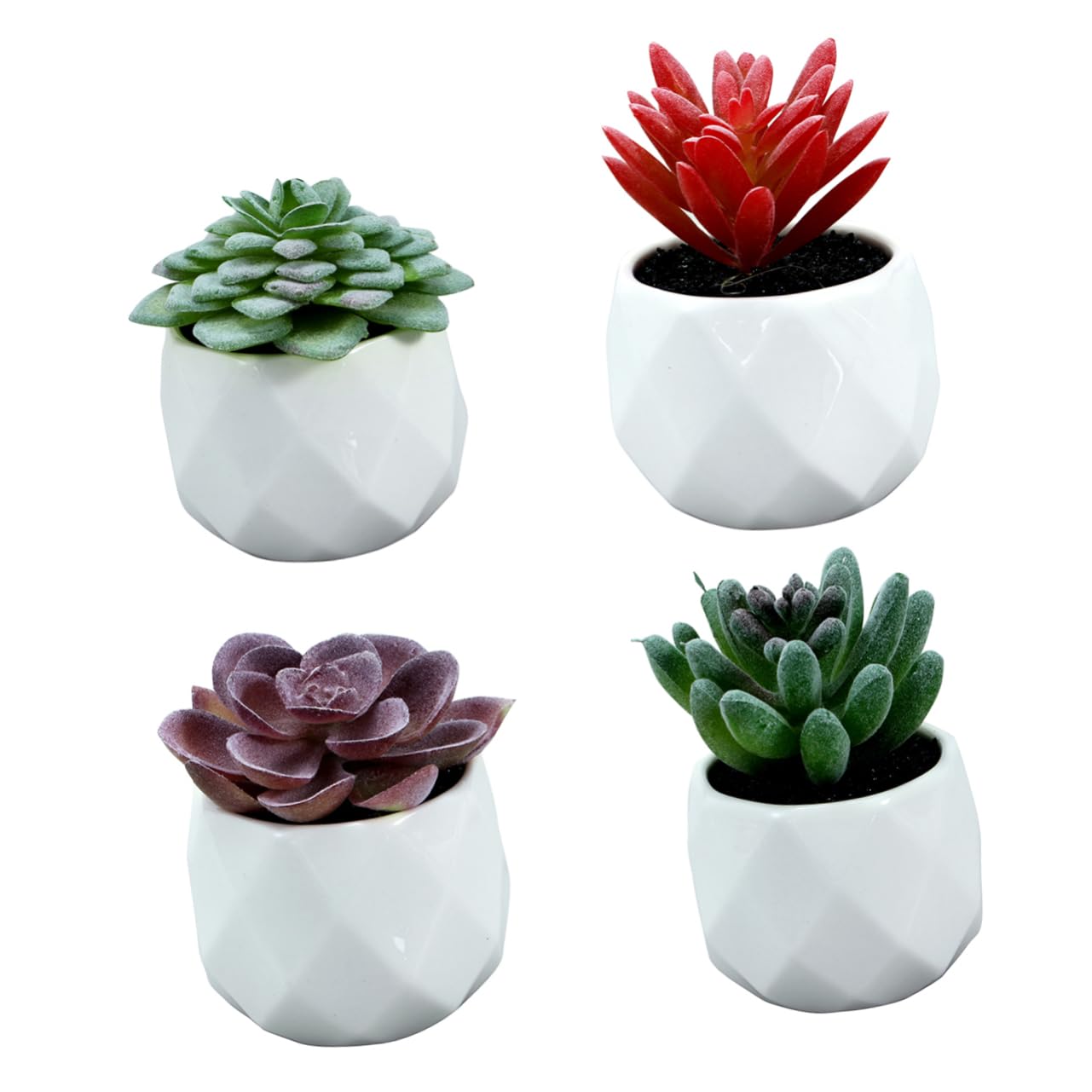 Alipis Plante Grasse Artificielle en Pot 4 Pièces, Céramique PVC | Décorations de Bureau et Comptoir, Formes Variées, Rendu Vivant, Idée Présent Créative
