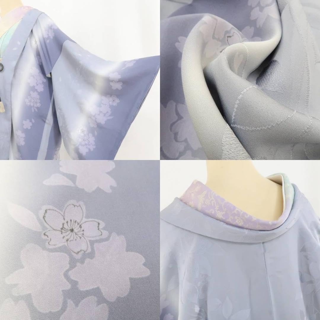 Amazon.co.jp: 桜 鳥獣戯画 ロング丈 着物 紐付き 仕付け糸付 長