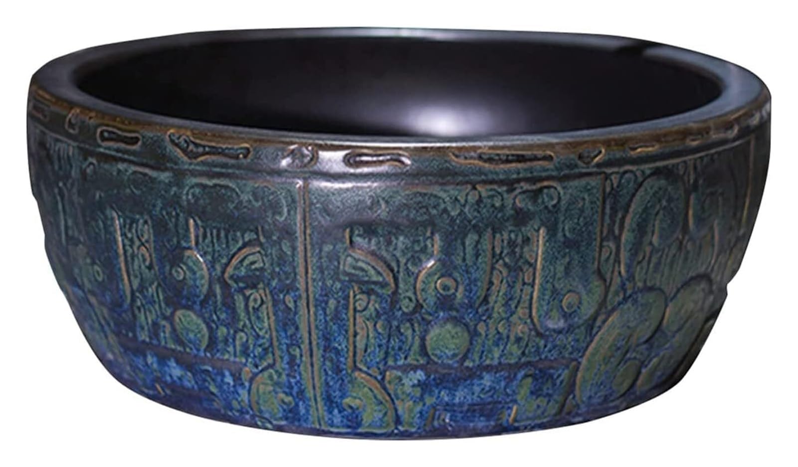 WOTZOV Ceramic Bathroom Sink Ceramic Art Bathroom Vessel Sink Round, Industrial Style Countertop Basin Sink Hand-Carved Counter Top Washbasin 41 * 41 * 15Cm